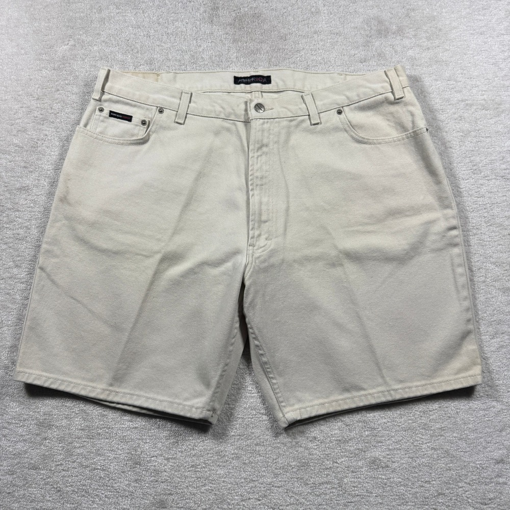 Perry Ellis America Denim Shorts Mens 42 Beige Stone Relaxed Fit 100% Cotton 90s